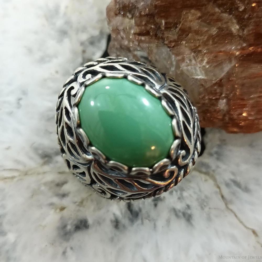 Carolyn Pollack Sterling Oval Green Turquoise Decorated Ring Sz 10.75 For Women